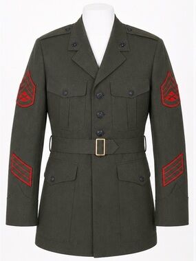 USMC Staff Sergeant Dress Coat 43R Olive Green Belted Military Jacket DSCP